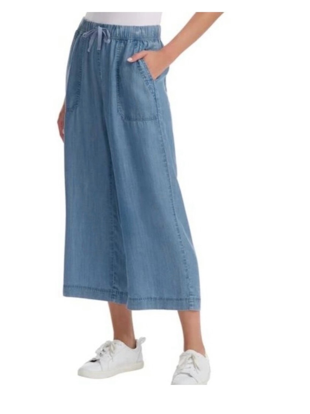 Splendid Women's Wide Leg Crop Pant NWT Chambray Blue - Picture 2 of 4